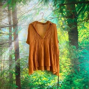 🌿🪴 Free People Sheer Mustard Top/Swimsuit Coverup 🌿🪴